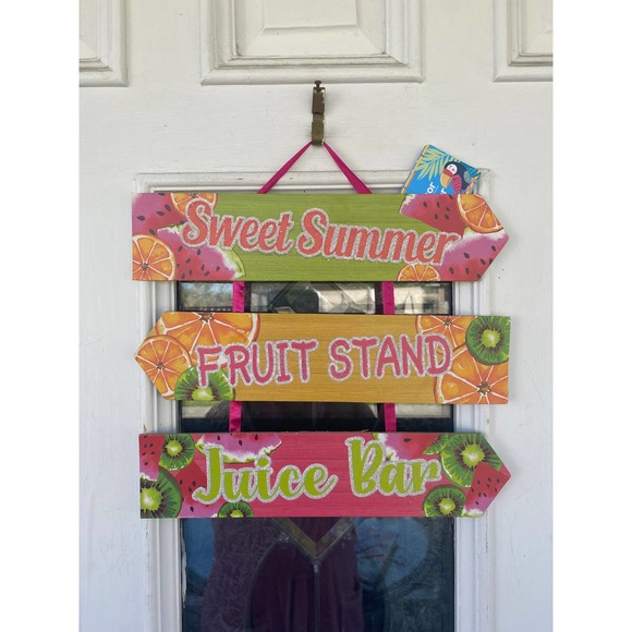 Sweet Summer Fruit Stand Juice Bar Watermelon Oranges Kiwis Hanging Sign Decor - Picture 5 of 5